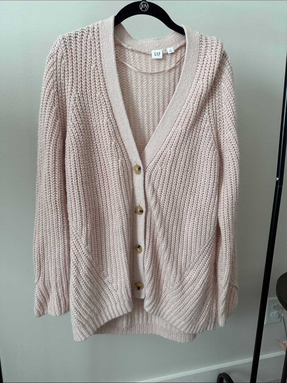 GAP Blush Pink Ribbed Button-Front Cardigan